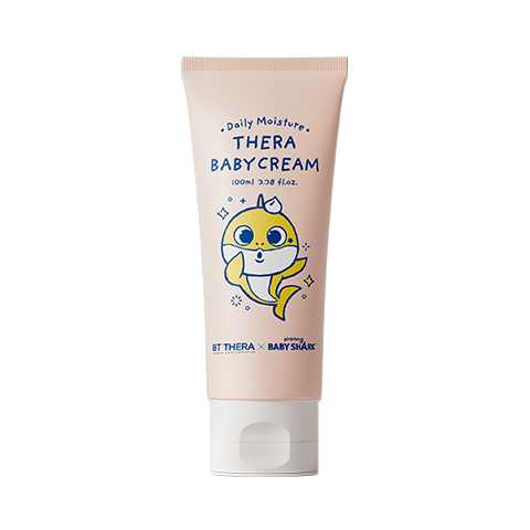 Thera Baby Cream tube with cartoon shark design on a white background